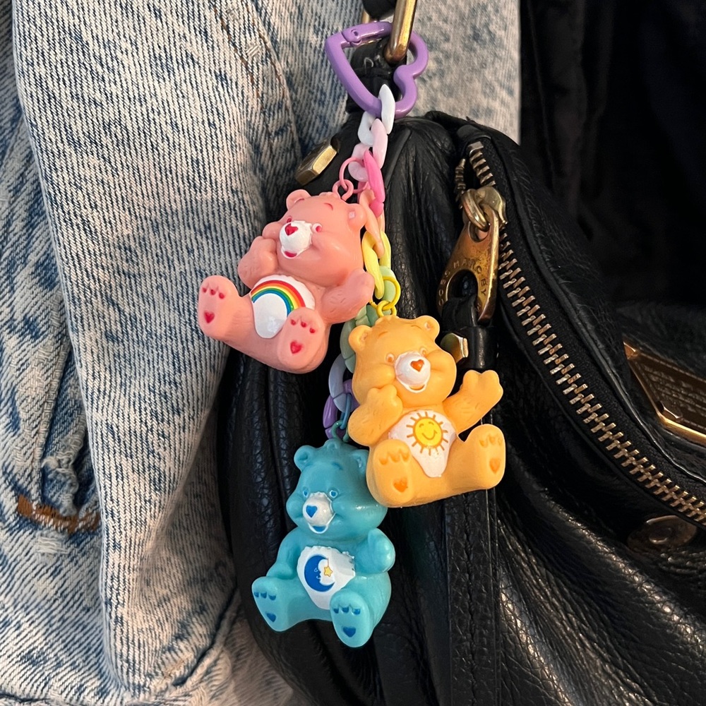Care Bears Pink, Yellow, and Blue Keychain Trio
